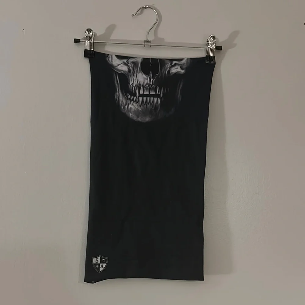 Black Skull Print Face Cover. Winter layers. Be winter ready!